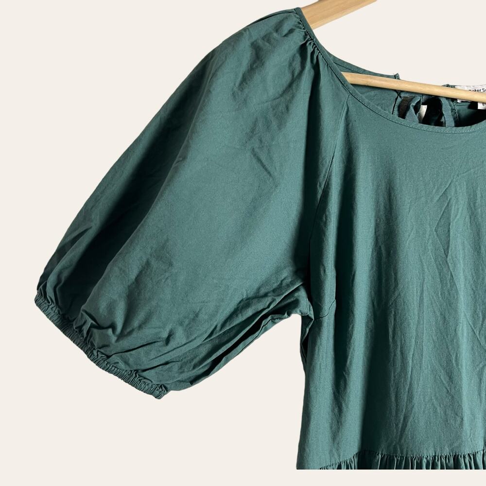 Peter Som Collective Green Puff Sleeve Tiered Tie Back Mini Dress Size 6 - Picture 8 of 15